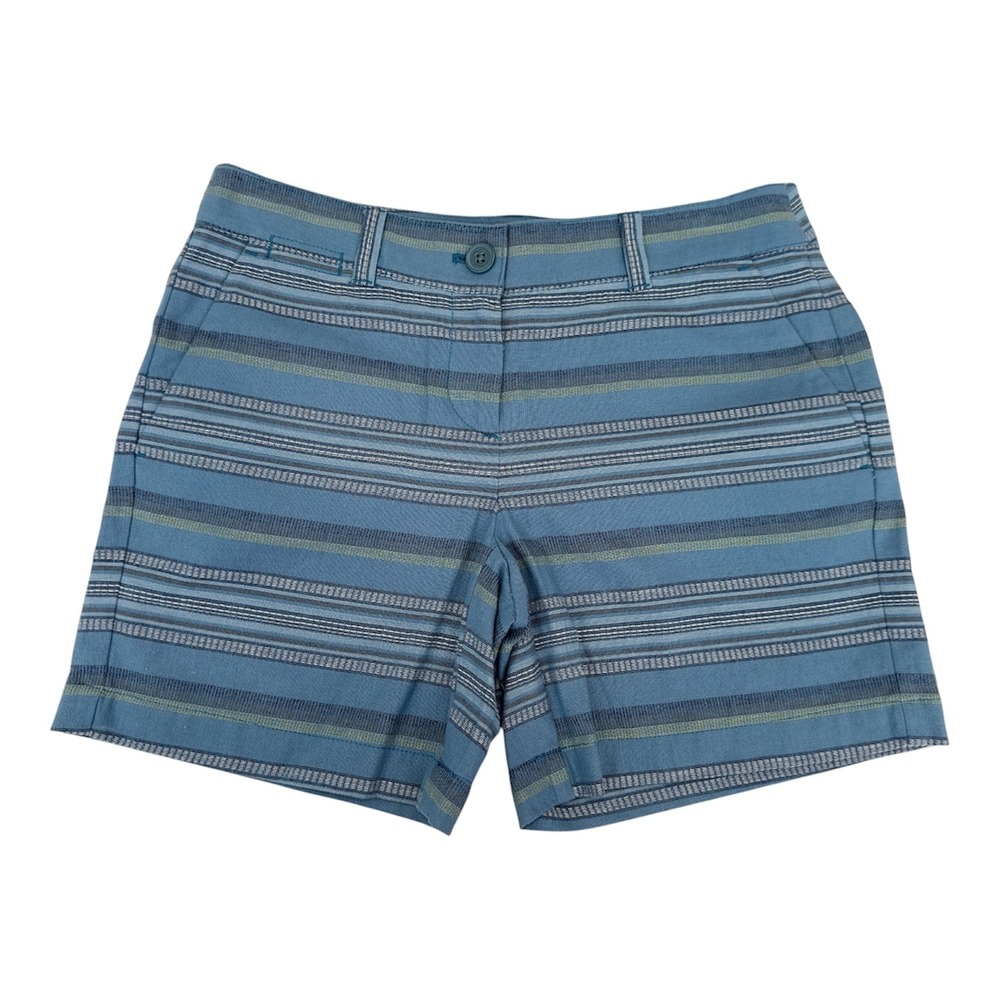 Ann Taylor LOFT Original Shorts Womens 0 Blue Multi Stripe Cotton Textured New